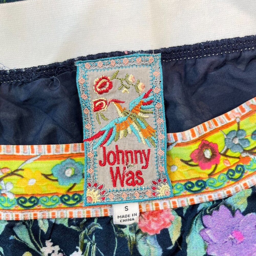 NWOT Johnny Was Blue Floral Elastic Waist Maxi Skirt Size S Pull-On - Picture 10 of 14